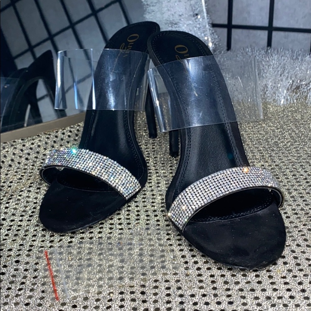 Clear Rhinestone Double Strap Open Toe Sandals